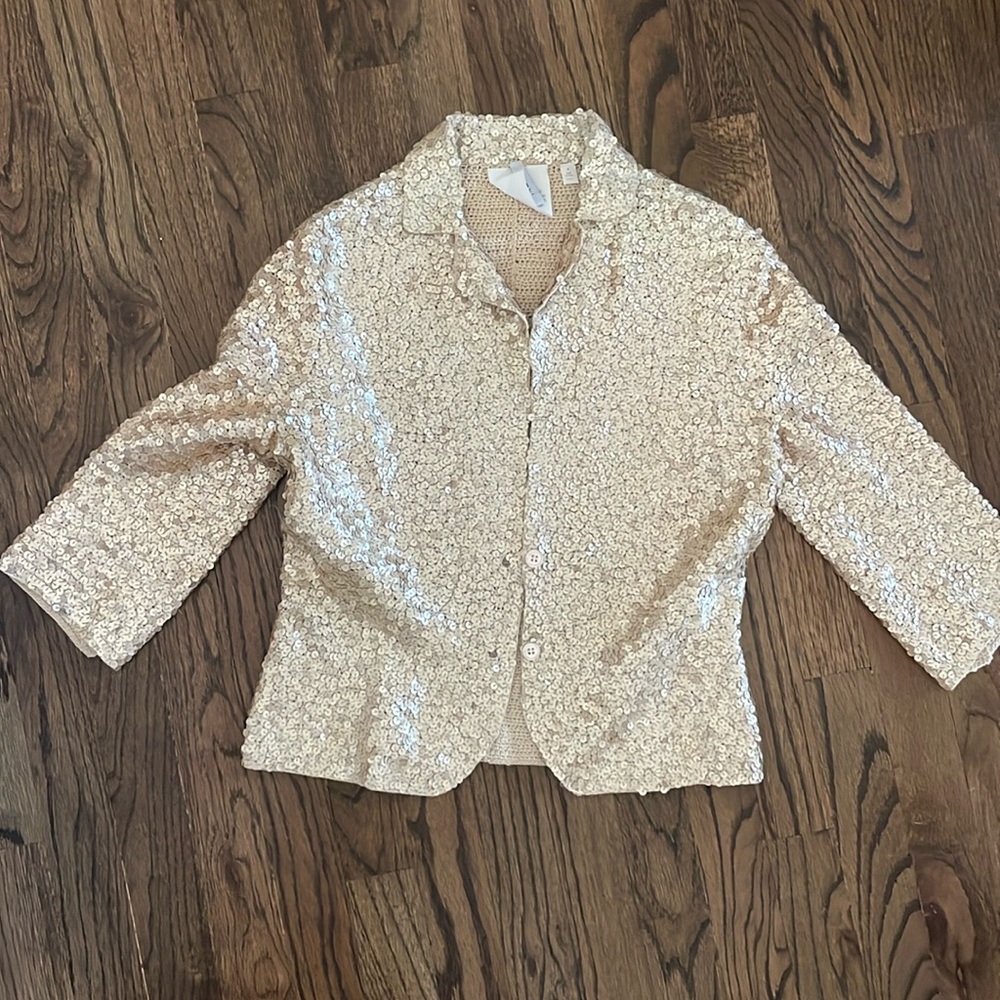 Isli Sequin Gold Knit Blazer Cropped Sleeve Y2K Handmade